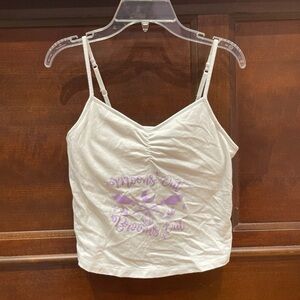 Moons our brooms out witchy white and pastel purple tank top #croptop